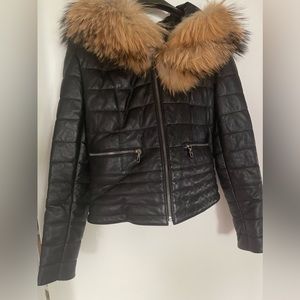 Miraç Leather and fur jacket. Size XXS NWOT.